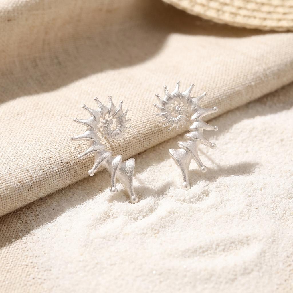 Gothic Punk 3D Stereo Spiral Conch Shell Stud Earrings for Women Boho Silver Color Marine Animal Earring Beach Vacation Jewelry