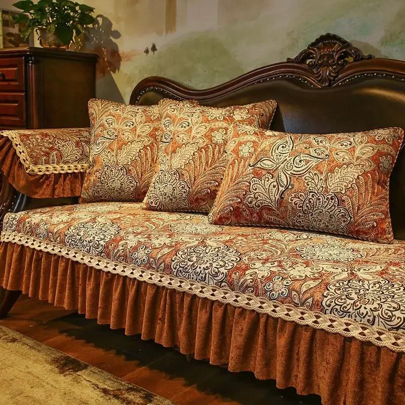 

Европейская подушка для дивана с волнистым краем, нескользящая износостойкая ткань из синели, чехол для дивана, вышитое жаккардовое полотенце для дивана, мягкое удобное 60x60cm Hand towel