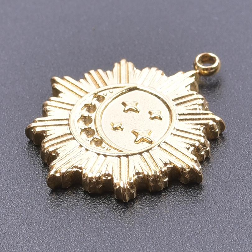 6pcs Sun Moon Stainless Steel Charms For Jewelry Making Bulk Flower Pendant Charm Gold Color Breloque Acier Inoxydable Pendant