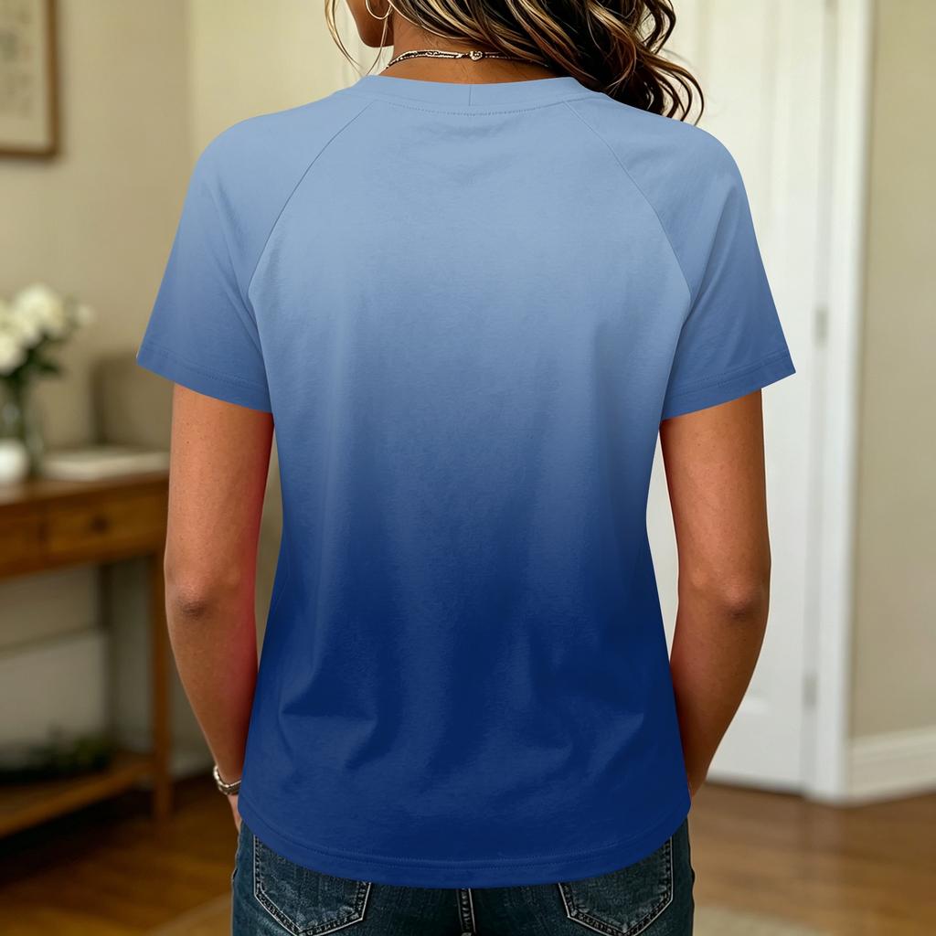 Women's Casual Raglan Sleeve Crew Neck Short Sleeve Top Gradient Print Lightweight Soft Fabric Relaxed Fit