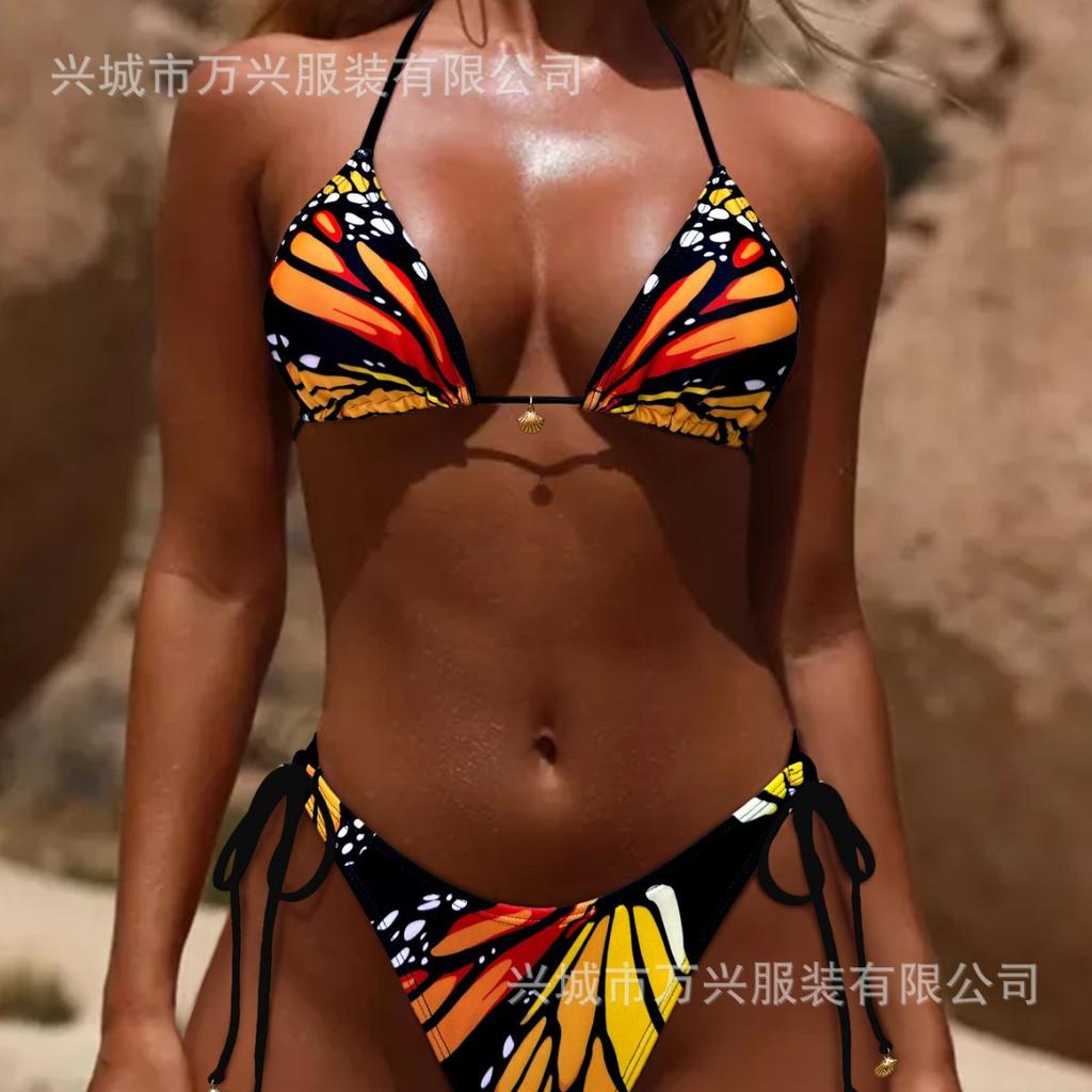 Mode sexy Bikini Urlaub Schmetterlingsdruck Krawattenbikini Dreipunkt Neuer Badeanzug Damen