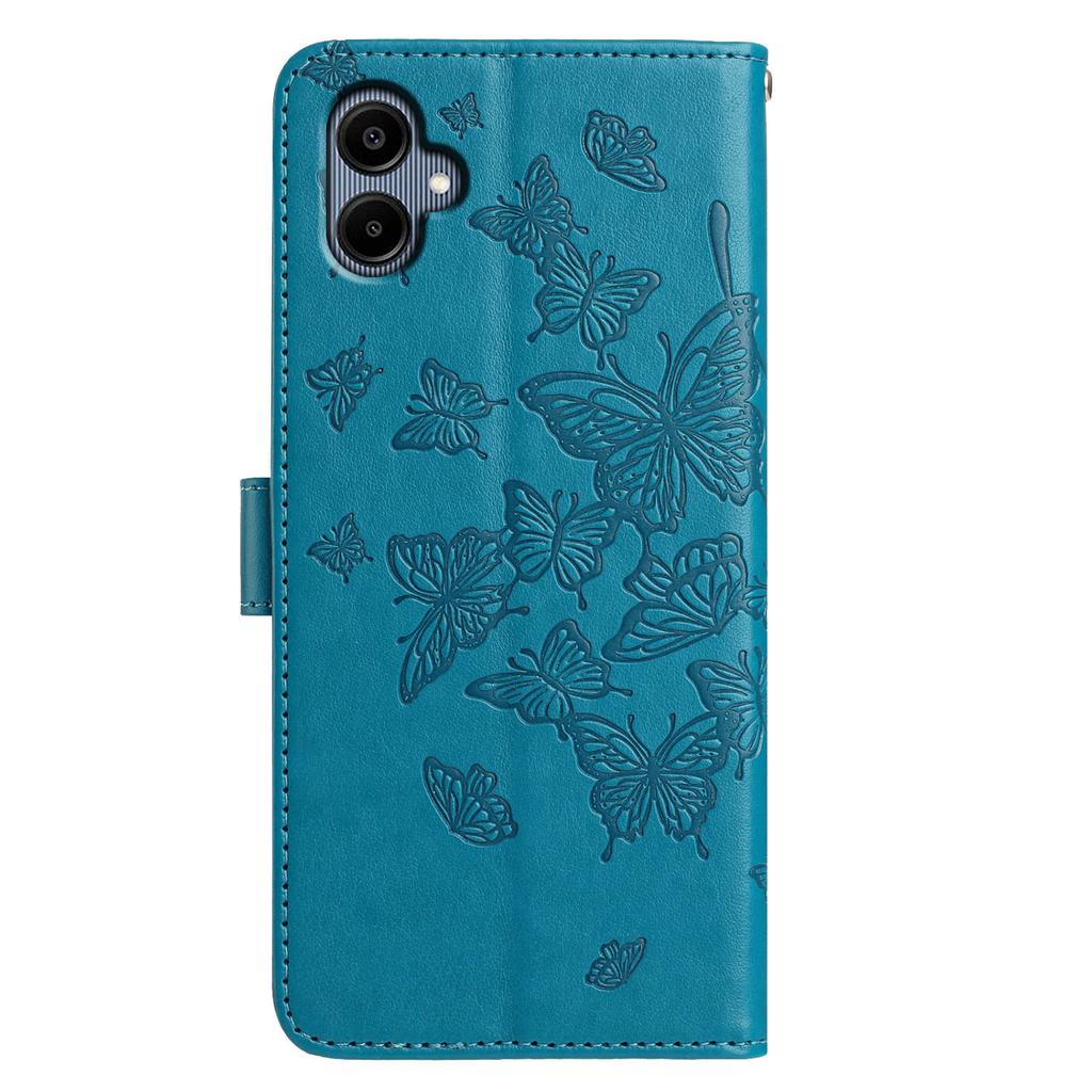 Für Samsung Galaxy A06 5G/A06 4G Hülle Schmetterling Geprägtes Wallet Ständer PU Leder Klapphandyhülle mit Riemen