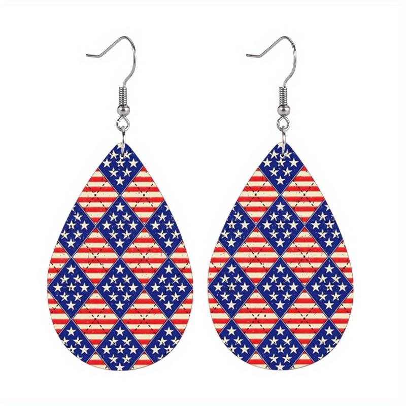 Independence Day Earrings American Flag Square and Love Heart PU Leather Earrings Fashion Earrings Holiday Gifts for Friends