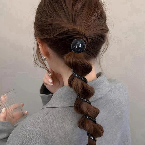 2Pcs Hair Tie for Women, Spiral Design Hair Bands, Thick Elastic Hair Ropes for Ponytails Buns, No Pulling or Snagging Large Bead Hair Tie