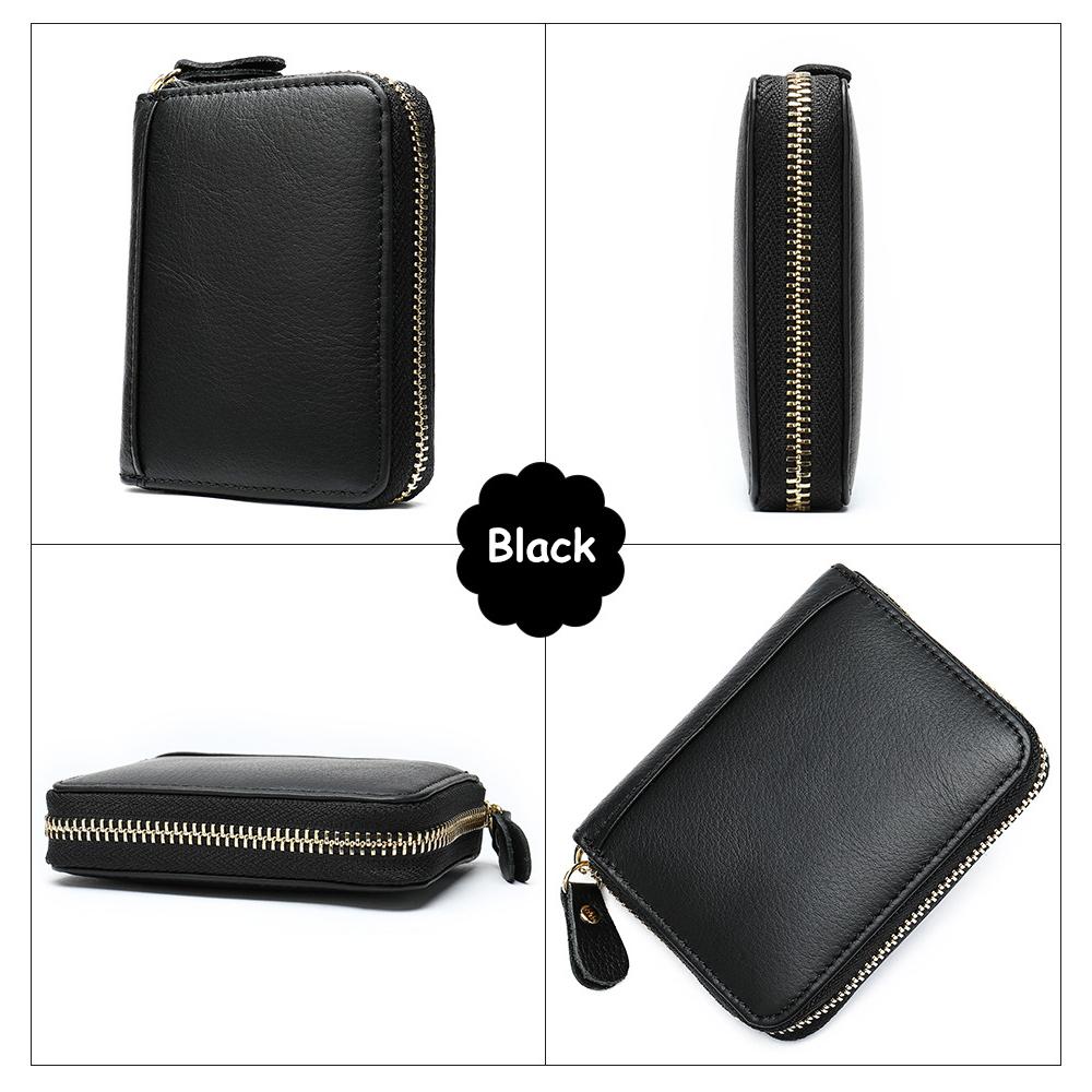 Genuine Leather Card Holder Zipper ID Credit Card RFID Blocking Slim Mini Wallet Organ Card Bag