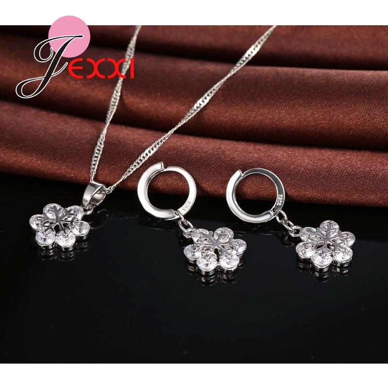 Charm Valentine Couple Gift 925 Sterling Silver Jewelry Sets Fashion Cubic Zircon Snowflake Design Necklace Earrings