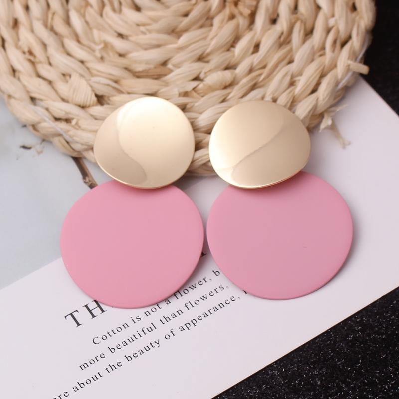 9Colors Double Round Wafer Drop Earrings for Women European American Colorful Geometry Metal Hyperbole Brincos Party Jewelry