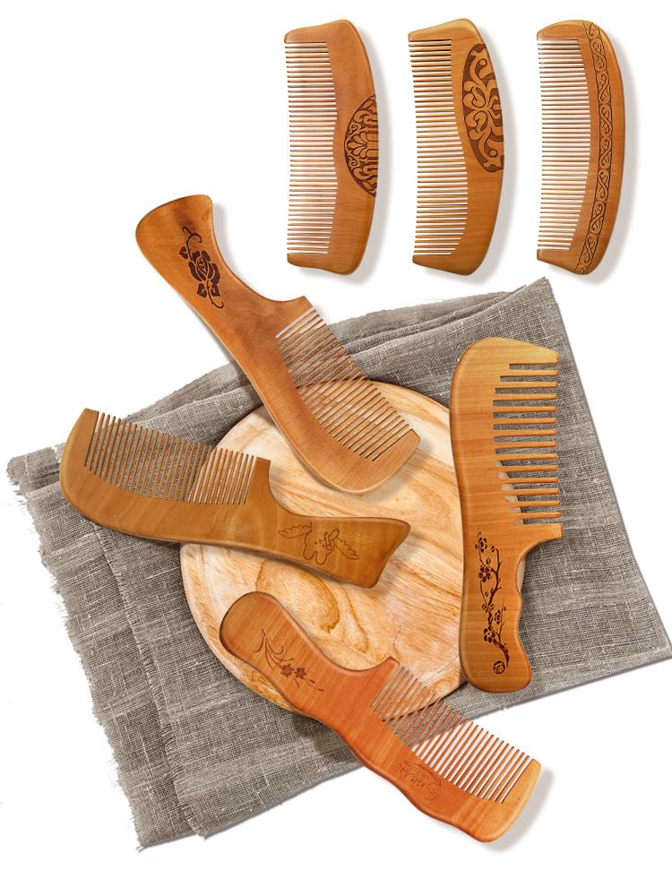 Natural Peach Wood Comb Anti-static Wide Tooth Hair Combs Head Massage Hair Care Comb Detangling Portable
