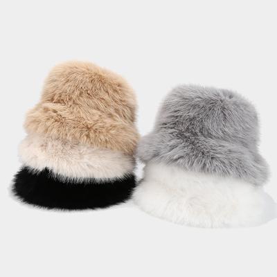 Faux Fur Winter Bucket Hat Fluffy Fuzzy Warm Hat Fur Hat Women Men Furry Fisherman Cap