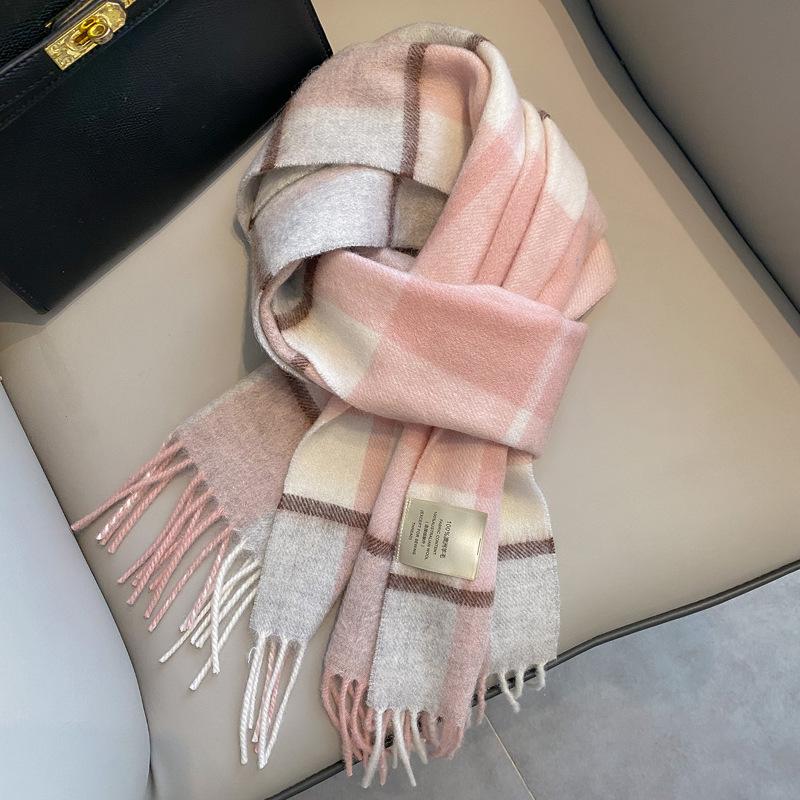 Small fresh white plaid scarf WO100 wool scarf women's winter warm scarf birthday gift