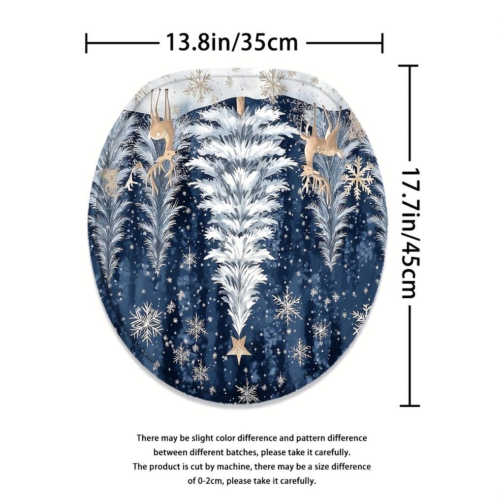 4Pcs Bathroom Shower Curtain Set Elk Christmas Tree Print Bathroom Curtain With 12 Hooks Non Slip Rugs Toilet Cover Mat Bathroom Partition