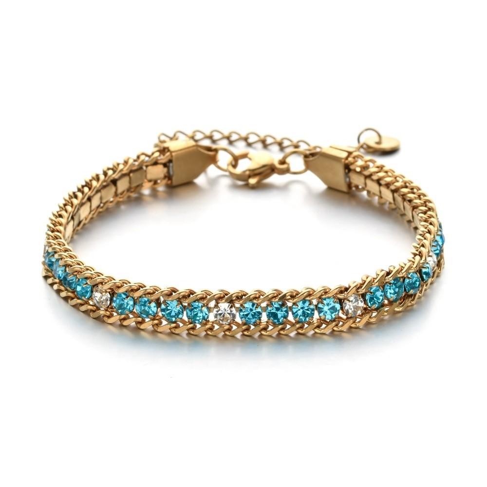 Luxury Iced Out Chain Bracelet Gold Color Shiny Rhinestone Bangle  Jewelry Gifts