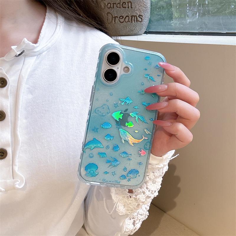 

Gradient Blue Laser Fish School Case for iPhone 17/16 Pro Max/15 Pro - High-End Aesthetic iPhone 15 Pro