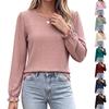 Women's Color Loose Fit Long Sleeve Round Neck T-Shirt with Spliced for Casual Daily Wear