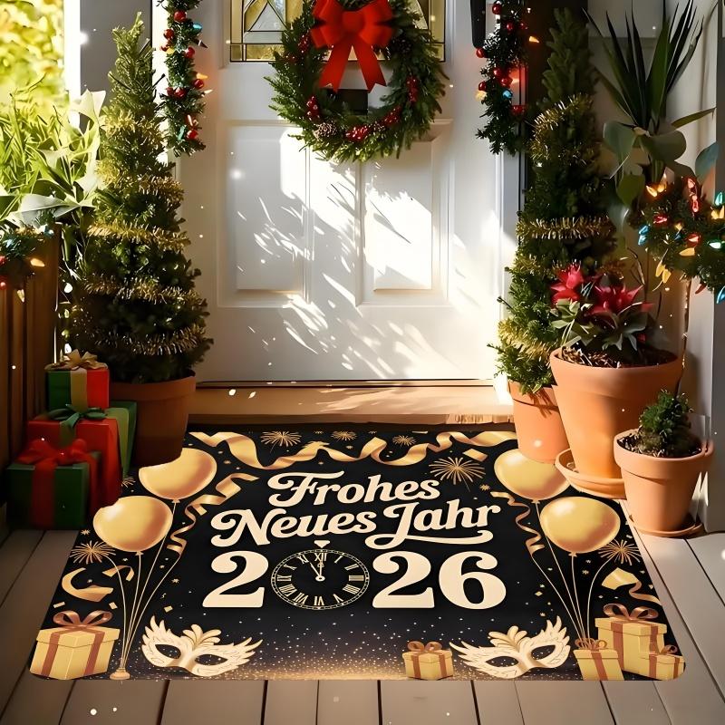 New Year Carpet Mat Rug Home Decoration Cartoon Dog Fireworks Pattern Festive Floor Mat Welcome Mat Door Mat Kitchen Rug