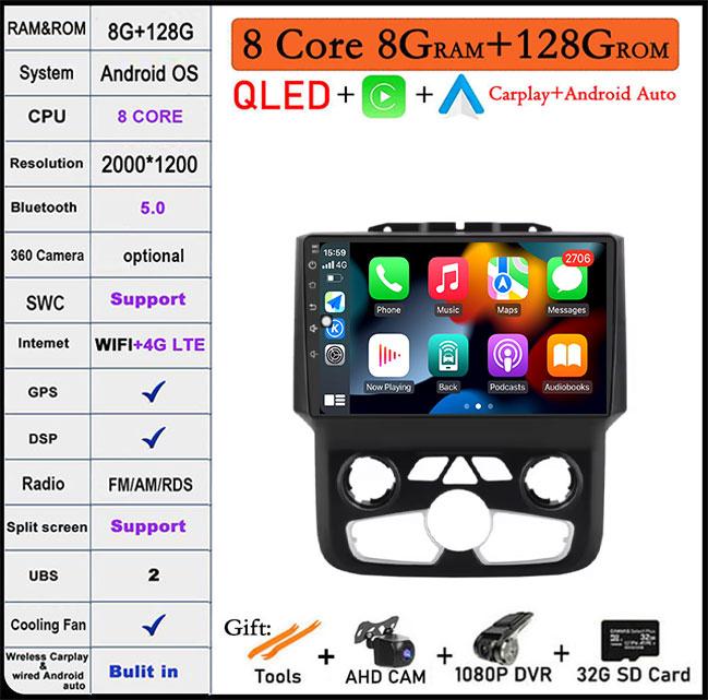 Radio auto Android Auto de 9 inch Pentru Dodge Ram 1500 2500 3500 2013-2018 Carplay Ac Manual Stereo Navigație Carplay Ecran Tactil BT