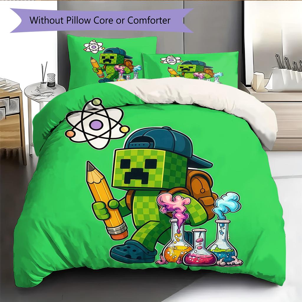 Minecraft Zombie Pattern Bedding Quilt Set Home Decoration Gift (1 * duvet cover + 2 * pillowcase without core)