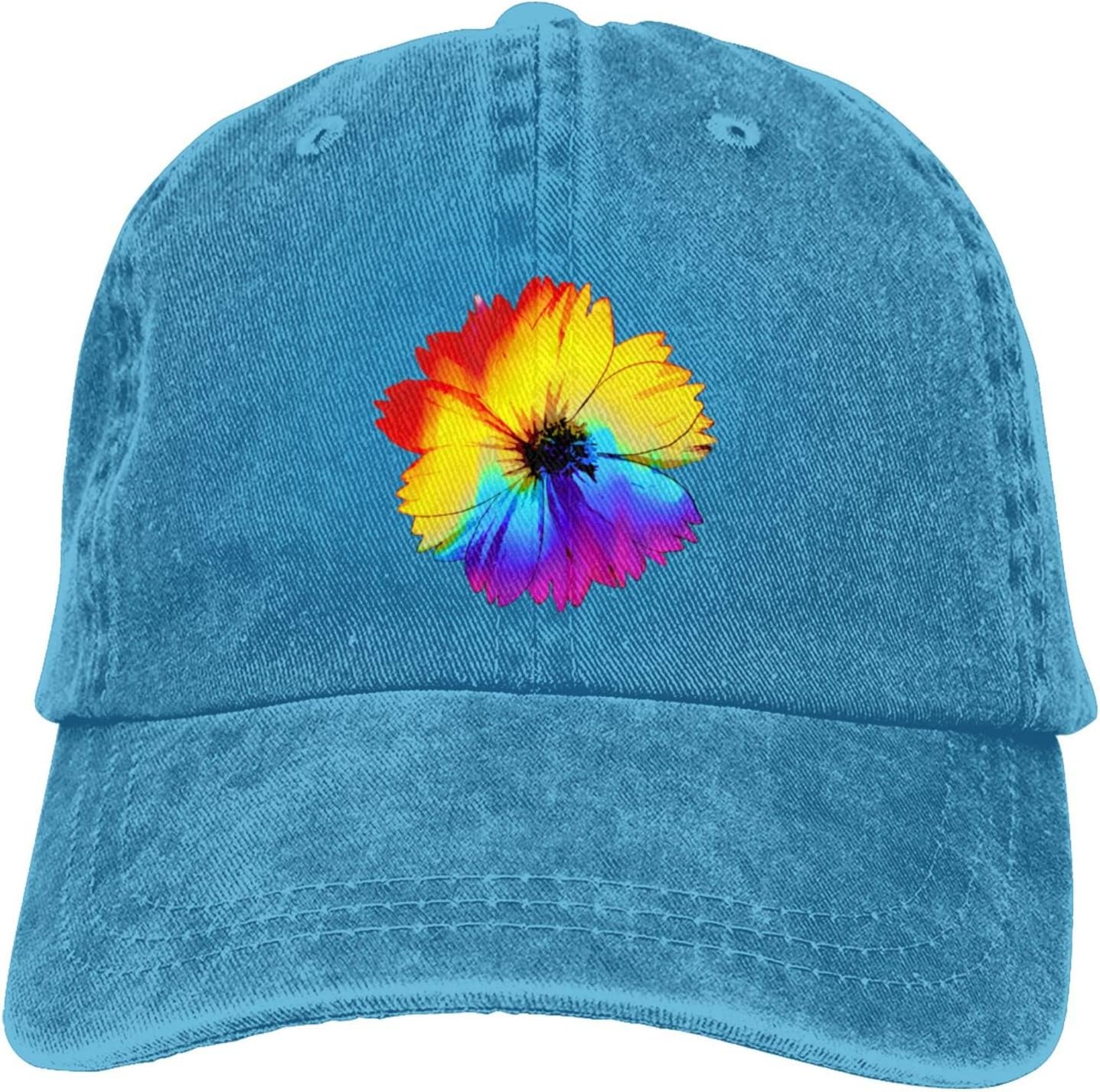 

Rainbow Tie Dye Flower Baseball Cap Distressed Denim Washed Sun Hat Outdoor Casual Unisex One Size
