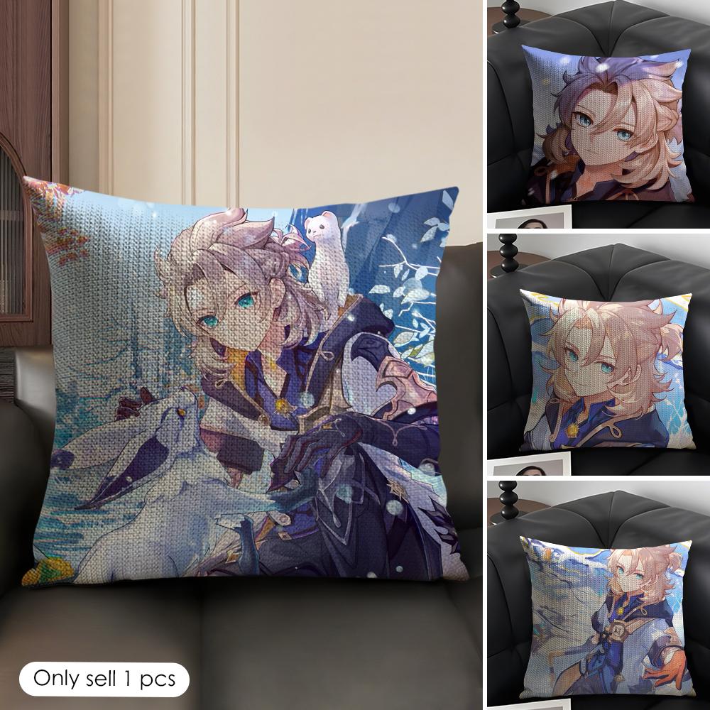Albedo Cute Genshin Impact Cushion Cover Natural Linen Organic Fabric DoubleSided Printing Sofa Home Decor Gift Pillow Case