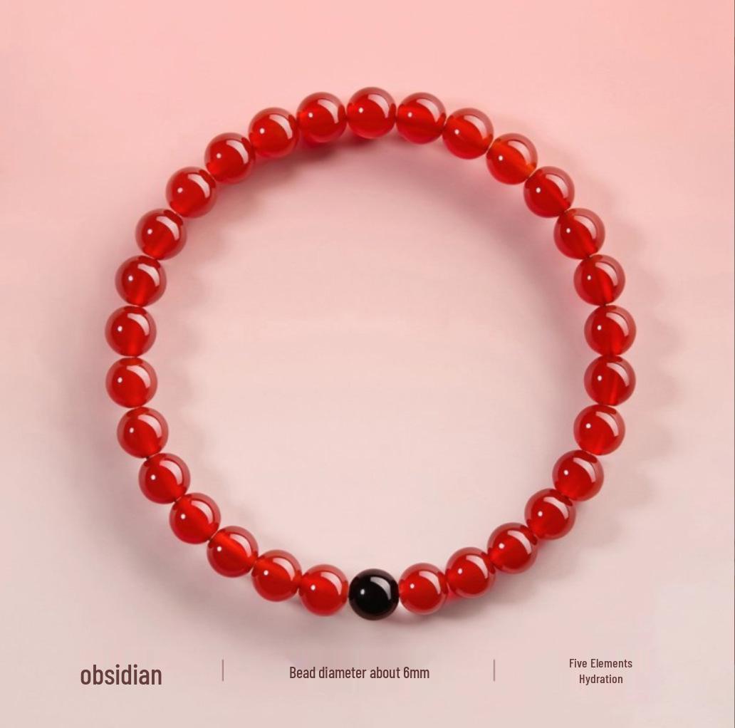 Smooth Ice-Type Red Agate & Yellow Crystal Bracelet for Women - Wealth Attraction & Birth Year Protection with Rotating Beads.