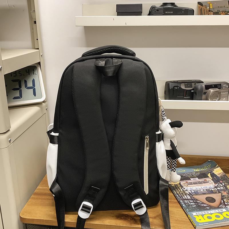 Women Contrast Color Stitching Backpack High School Students Schoolbag Men Large Capacity Backpack