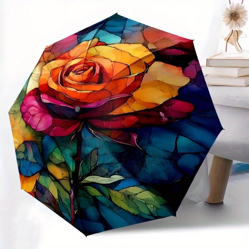 1pc Rose Bloom Automatic Open/Close Exquisite Umbrella - Compact Travel Umbrella, 8-Rib Heavy-Duty Construction, Ideal Gift, Outdoor Accesso