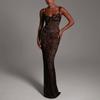 European and American style women's clothing new lace suspender fashion temperament dress long dress off-the-shoulder slim dress