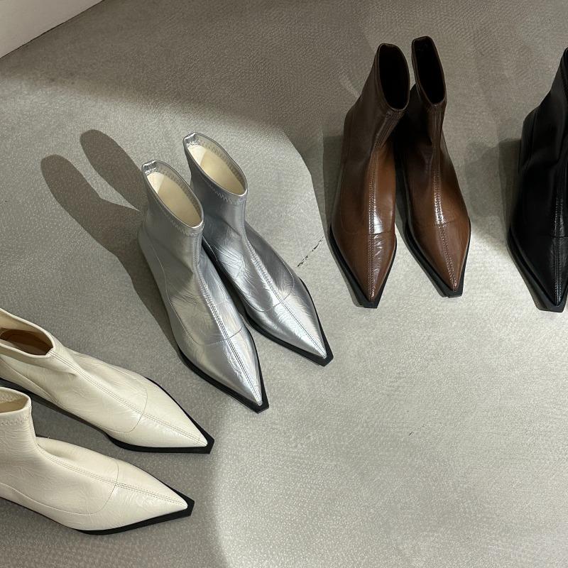 Pointed Short Boots Women's New Autumn and Winter Single Boots Fashion Thick Heel Thin Boots Niche Martin Boots