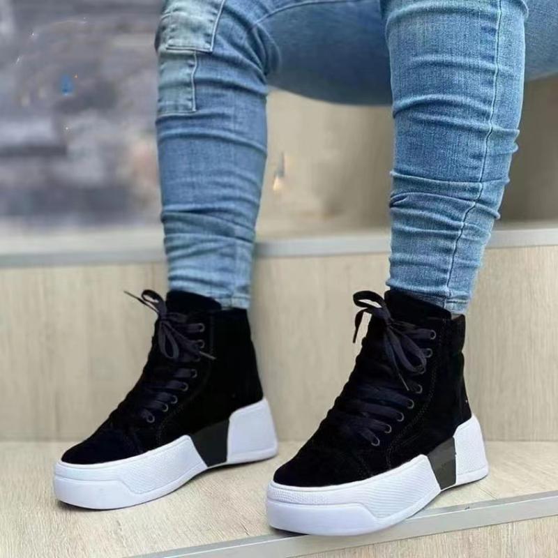 New Women Boots Ladies Chunky Heel Platform Round Toe Shoes Suede Woman Ankle Boots Jeans Casual High-top Sneakers Women's Shoes