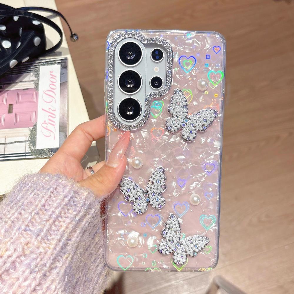 Shell Pattern Laser Diamond Butterfly Phone Case for Samsung S26 Ultra S25 S24 Ultra FE S26 Plus Glitter Colorful Cover