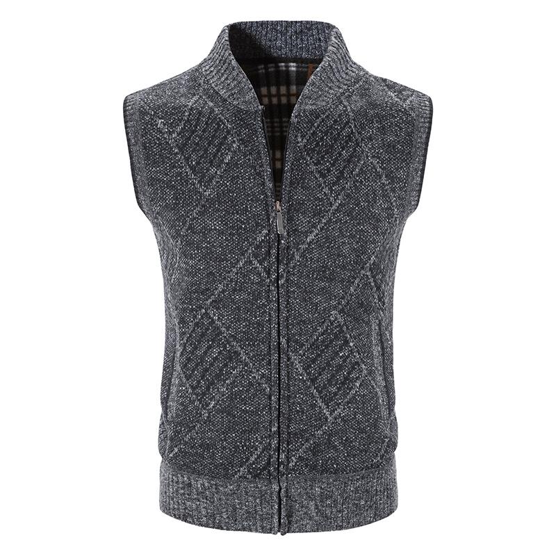 Mens Sleeveless Jackets Knitted Sweater Autumn Spring New Male Cardigan Zip Up Knitted Coat Turtleneck Fleece Warm Cold Blouse