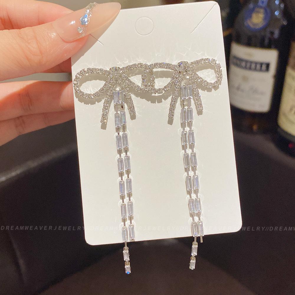 925 Sterling Silver Full Diamond Tassel Earrings – High-End European & American Style, Super Shiny, Luxurious Ear Jewelry for Women.