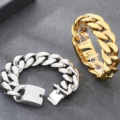 Heavy Duty 25mm Wide Cuban Link Bracelet for Men High Polished Stainless Steel Men's Chain Bold Hip Hop Male Jewelry Waterproof