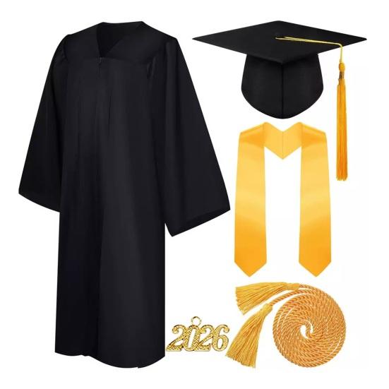 Academic Graduation Gown Set Breathable V-Neck Uniform for School Long Sleeve Polyester Soft Ceremony Diploma Photography