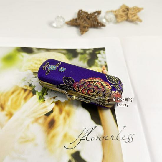 Vintage Brocade Embroidered Lipstick Case with Mirror