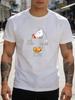 Unisex White Tee Funny Chicken Logic Cartoon Art Print Short Sleeve Loose Casual Basic Top For Young Adult Male Daily Wear Outfit