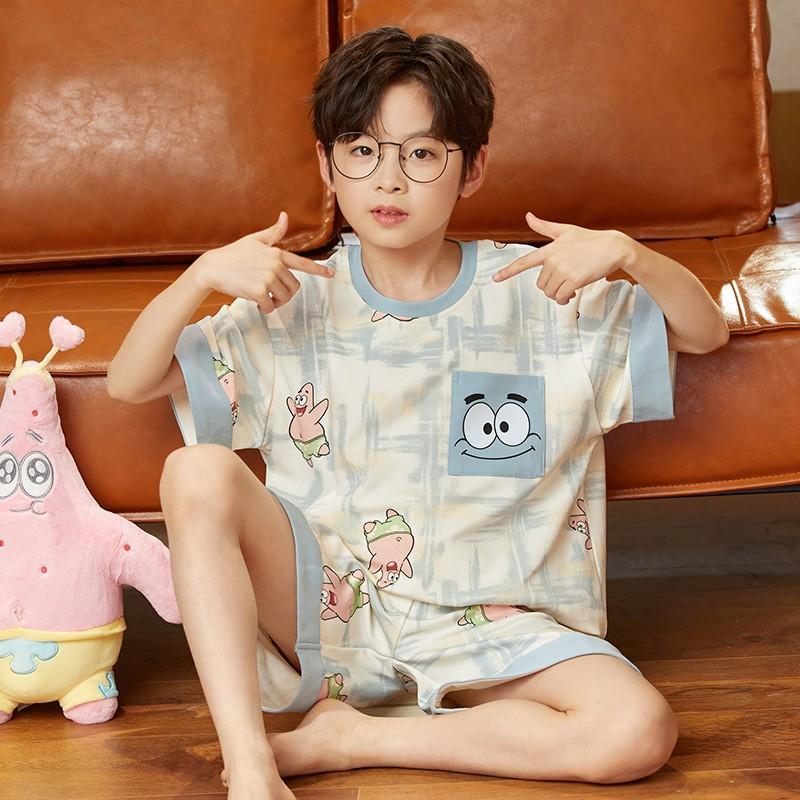 Boys Cotton Short Sleeve Pajamas Set Lightweight Cartoon Sleepwear Kids Ages 8 Home Wear