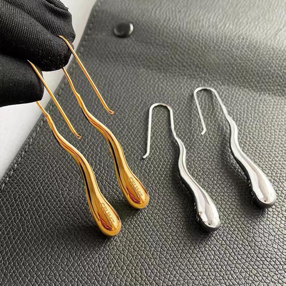Bent Long Water Drop Earrings for Women Simple Hick Polished Metal Dangle Earring Fashion Chic Jewelry
