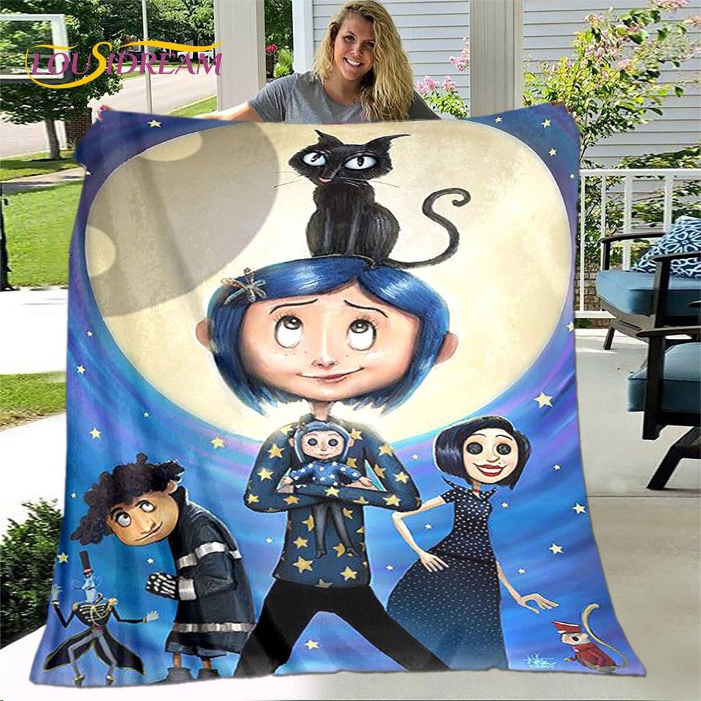 Coperta 3D Cartone Animato Coraline, Coperta in Flanella Coperta da Divano, Coperta Calda per Bambini per Casa Soggiorno Camera da Letto Letti Divano Ufficio