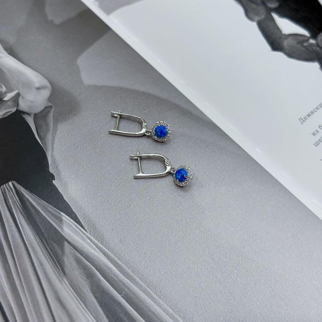Silver Earrings with Opal 0.98ct, Cubic Zirconia (2170068)