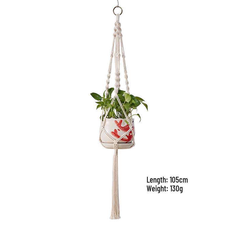 

Hand-Woven Cotton Rope Hanging Plant Basket with Tassels for Balcony and Garden