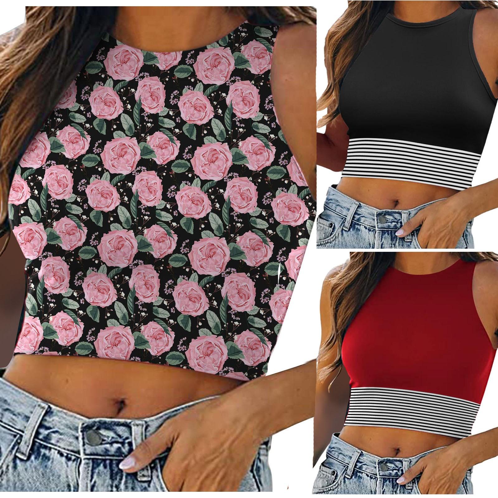 

Женская повседневная мода без рукавов с принтом и круглым вырезом, приталенный жилет, рубашка, топ