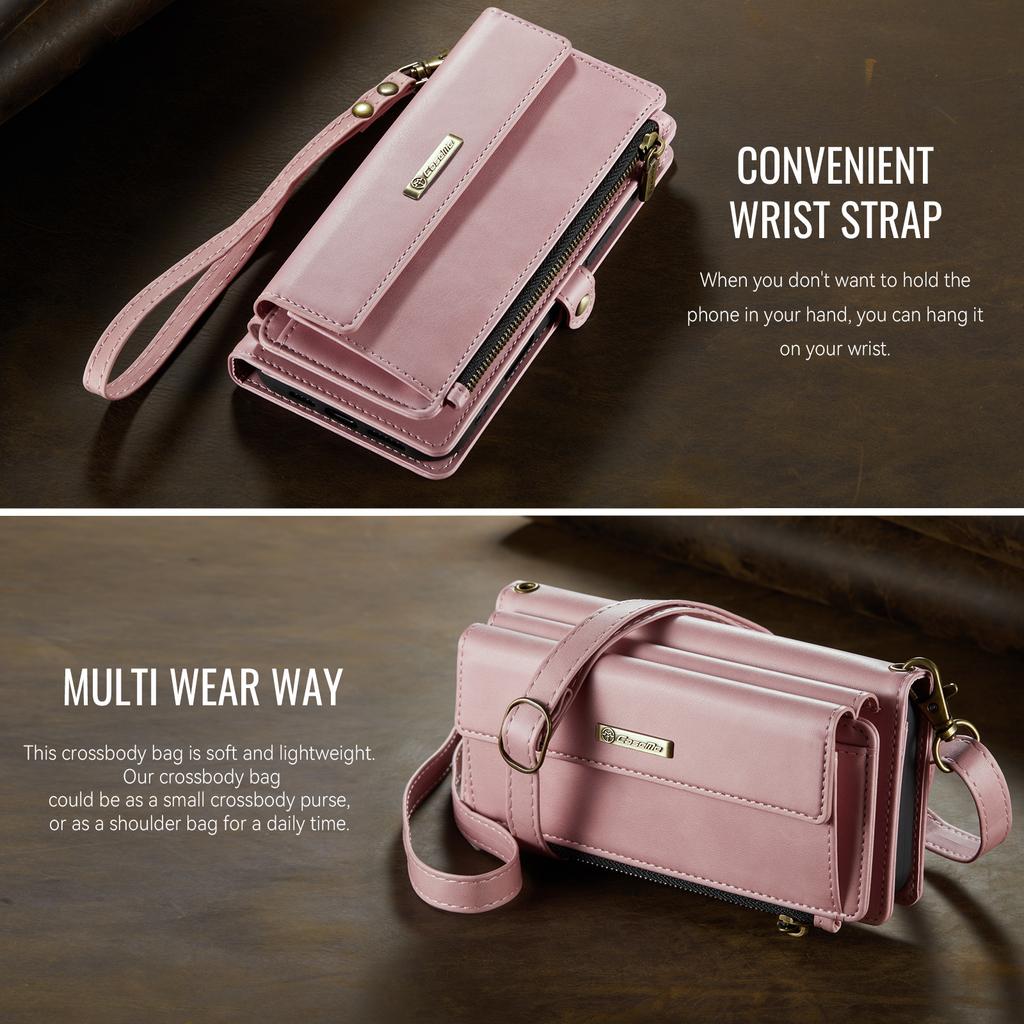 Crossbody Magnetic Card Zipper Solt Wallet Flip Leather Case For iPhone 17 Pro Max 16 Plus 15 14 13 12 11 Long Lanyard Bag Cover