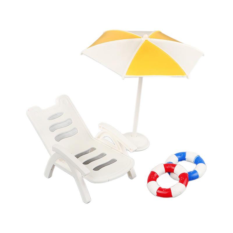 Miniature Doll Pool Set with Swim Ring, Coconut Tree, Sun Umbrella, and Beach Chair - Children's Toy Accessories