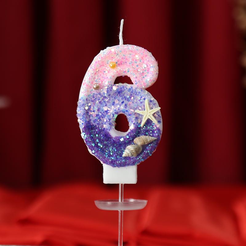 Svíčka růžová fialová narozeninové svíčky kreativní narozeninová svíčka dekorace na dort topper oceán hvězdice babyshow třpytivá ozdoba