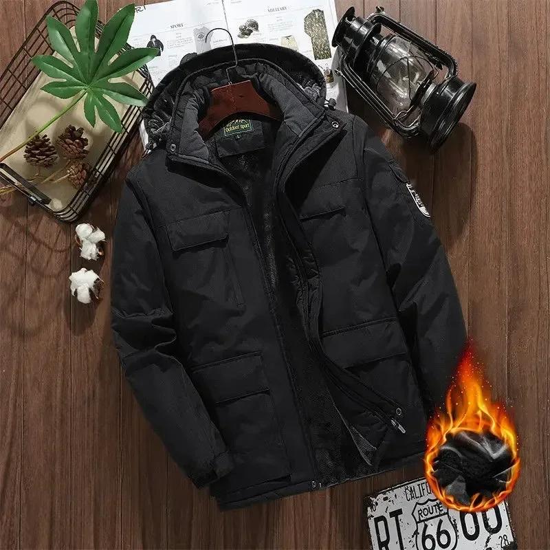 Winter Fleece Jacket Men Casual Thicken Warm Cotton Padded Jacket Men's Fashion Hooded Outdoor Windproof Coat Parkas Plus Size
