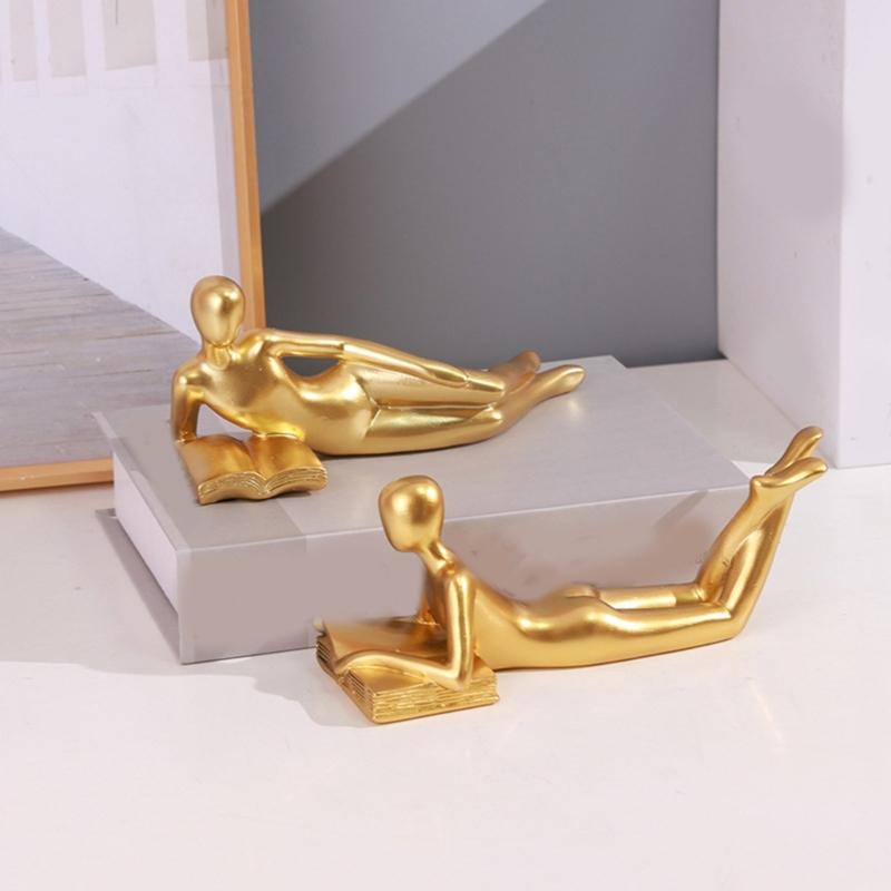 Small Gold Decoration Fun Paperweight, Reading Women Statue for Home Office Bookshelf Living Room Desk Decoration