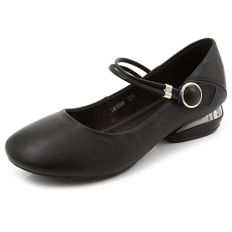 2025 spring and autumn shallow mouth soft sole mother shoes versatile soft leather Doudou shoes thick heel women's leather shoes round head low heel