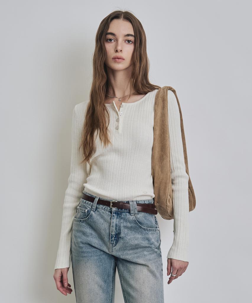 Keoseuteomeokeullagumeon [Italy] Slim Henley Neck Ribbed Knit 5 Color Cowkt010