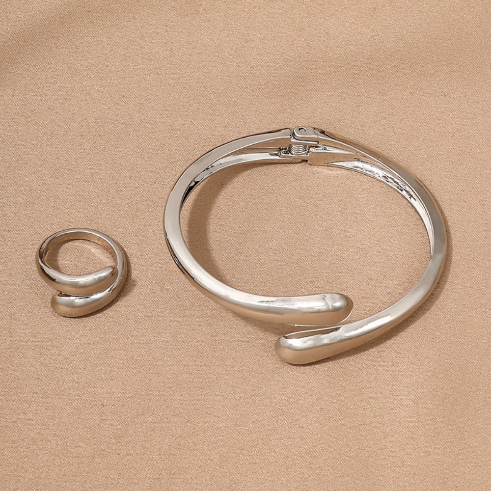 

2/3Pcs Punk Open Cuff Bangle Adjustable Rings Party Grunge Jewelry Set Bridal Style 2 Silver